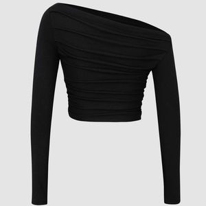 Micas - Asymmetric Shoulder Ruched Long Sleeve Top